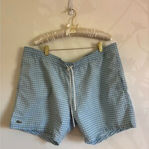 Lacoste Men’s Light Blue Gingham Swim Shorts Size XL
